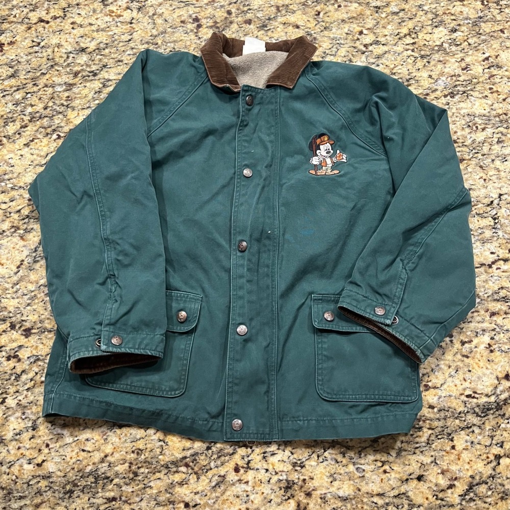 Disney Men's Dark Green Jacket with Brown Corduroy Collar